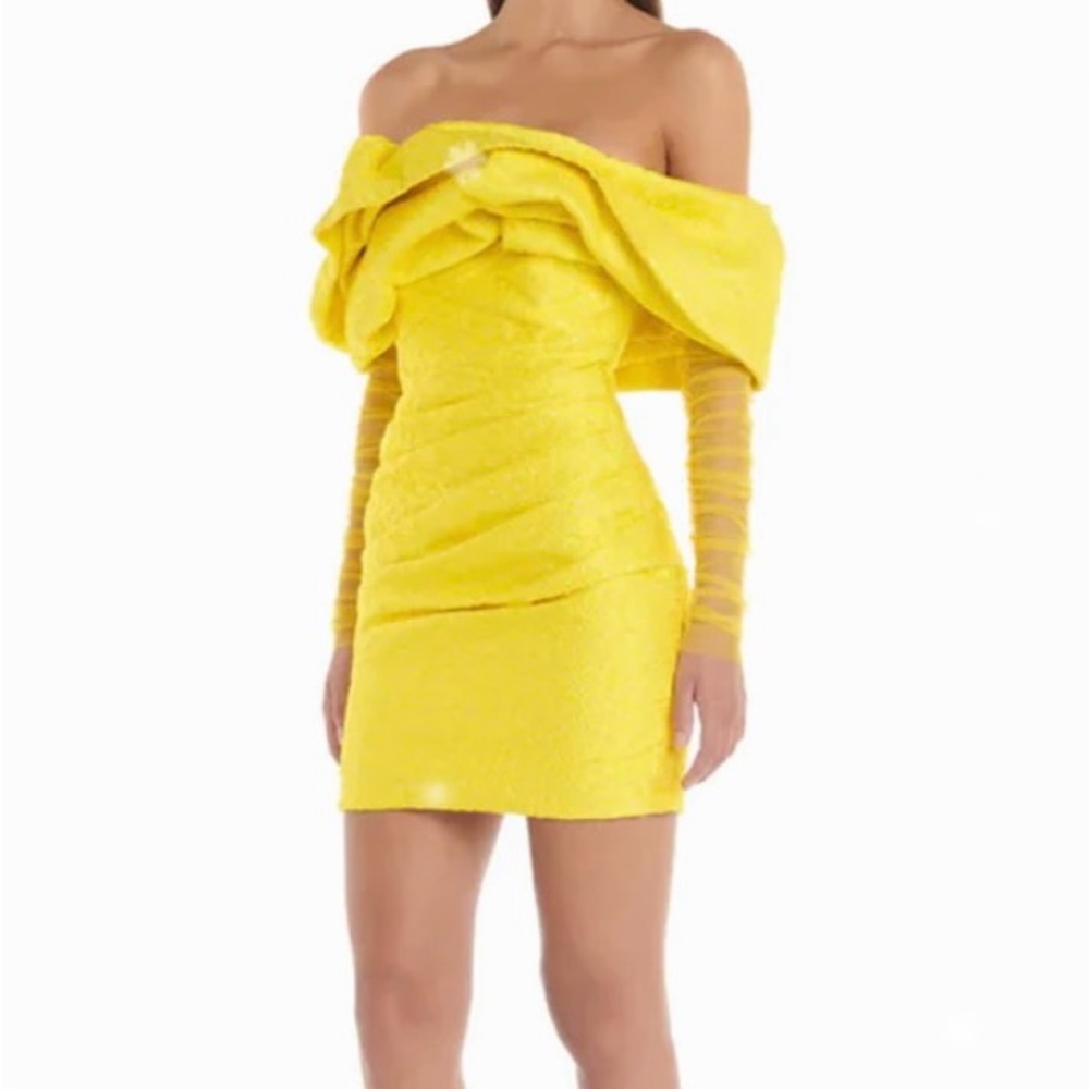Off Shoulder Long Sleeve Tulle Mini Bodycon Dress